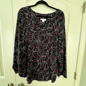 Liz Claiborne Women's Navy and Red Patterned Top 1X